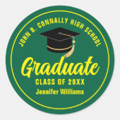 Groen Geel Afstuderen Custom 2025 Graduation Party Ronde Sticker (Voorkant)