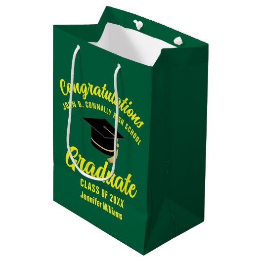 Groen Geel Afstuderen Custom Graduation Party Medium Cadeauzakje (Voorkant Gekanteld)