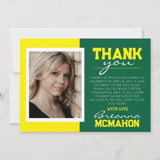 Groen & geel Afstuderen foto dank u kaart (Voorkant)
