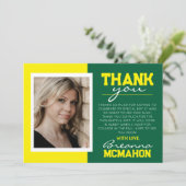 Groen & geel Afstuderen foto dank u kaart (Staand voorkant)