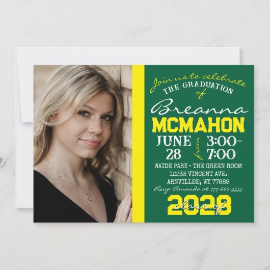 Groen & Geel Afstuderen Fotouitnodiging Kaart (Voorkant)