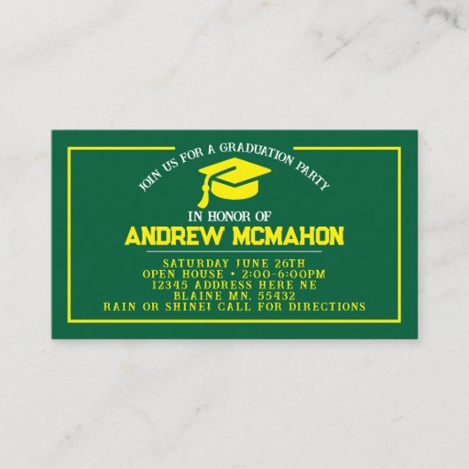 Groen & Geel Afstuderen Mini Afstuderen Uitnodigin Visitekaartje (Voorkant)