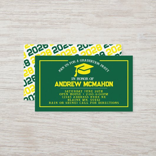 Groen & Geel Afstuderen Mini Afstuderen Uitnodigin Visitekaartje