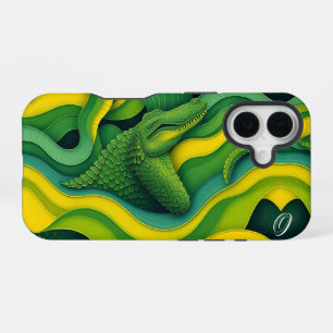 Groen Geel Alligator Krokodil Draak Monogram  iPhone 16 Hoesje