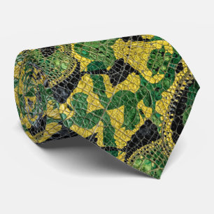 Groen Geel Alligator Krokodil Draken Leer Stropdas