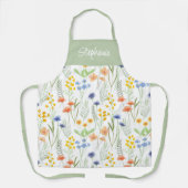 Groen Geel Aquarel Wilde Bloem Eigen Naam Schort (Voorkant)