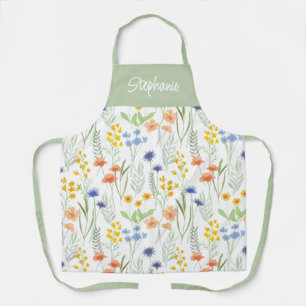 Groen Geel Aquarel Wilde Bloem Eigen Naam Schort