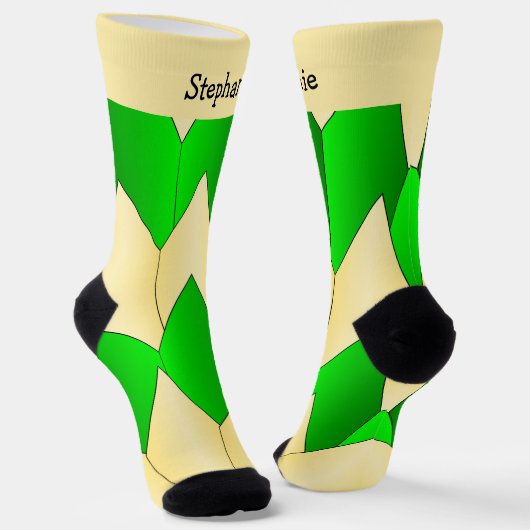 Groen Geel Art Deco Design Soksokken Sokken (Gebogen)