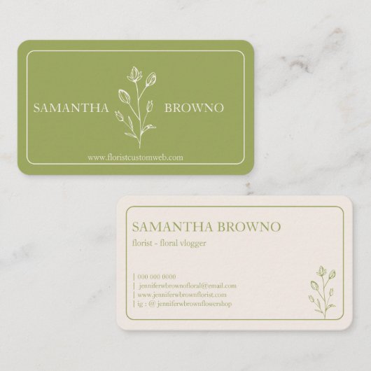 Groen Geel Beige Ingelijste Bloem Visitekaartje (Voorkant / Achterkant)