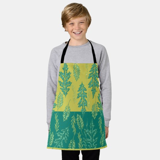 Groen & geel Bladontwerp Schort (Gedragen)