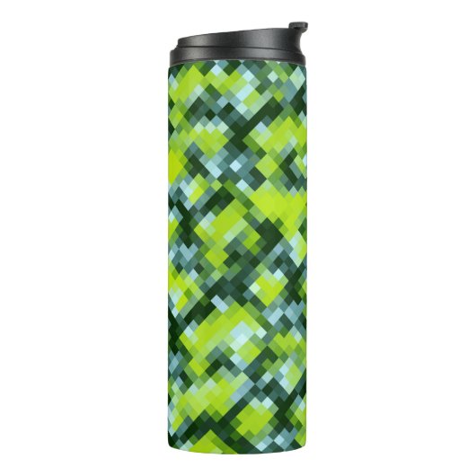 Groen geel blauw Blauwgroen mozaïekpatroon Thermosbeker (Gedraaid links)