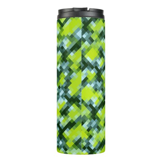 Groen geel blauw Blauwgroen mozaïekpatroon Thermosbeker (Achterkant)