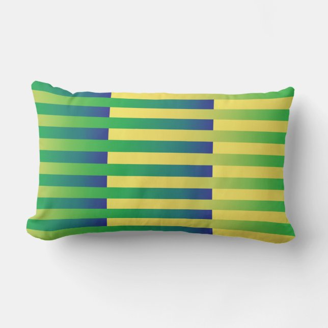 Groen Geel Blauw Gestreept Patroon Kussen (Voorkant)