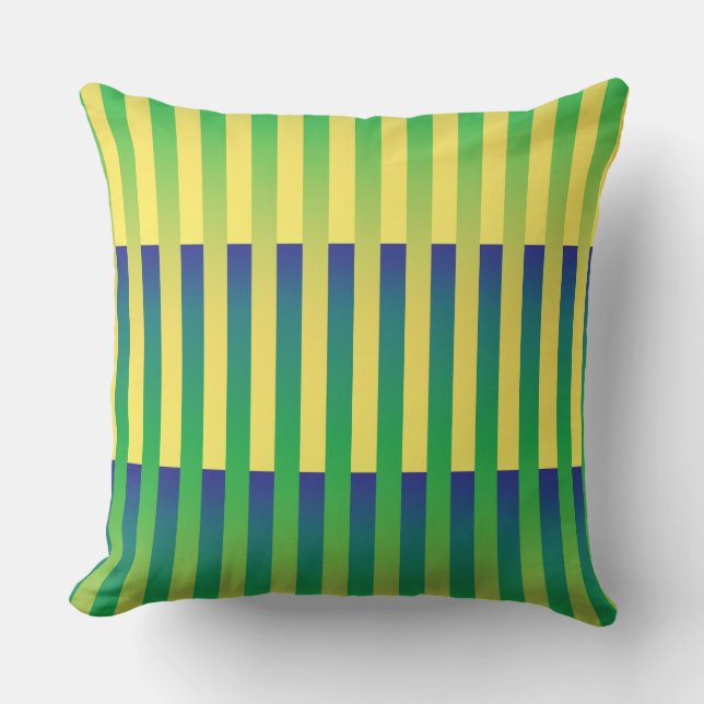 Groen Geel Blauw Gestreept Patroon Kussen (Voorkant)