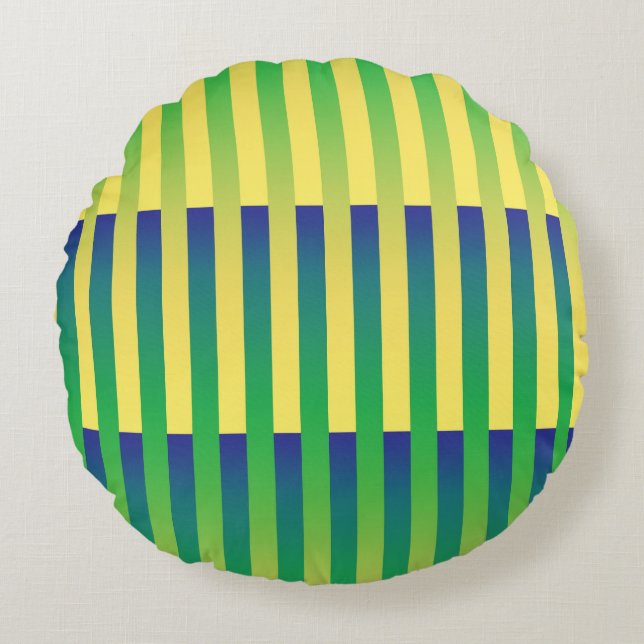 Groen Geel Blauw Gestreept Patroon Rond Kussen (Voorkant)