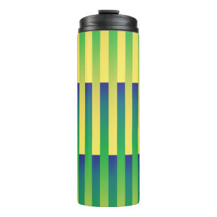 Groen Geel Blauw Gestreept Patroon Thermosbeker