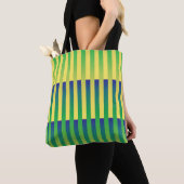 Groen Geel Blauw Gestreept Patroon Tote Bag (Dichtbij)
