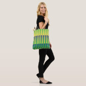 Groen Geel Blauw Gestreept Patroon Tote Bag (Op model)