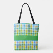 Groen geel blauw gingham Canvas tas (Achterkant)
