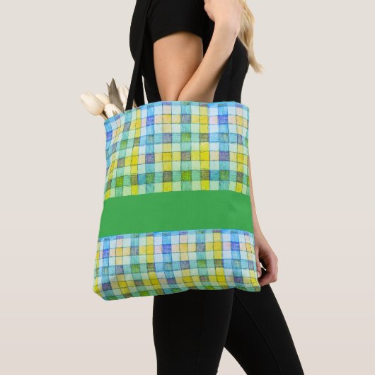 Groen geel blauw gingham Canvas tas (Dichtbij)