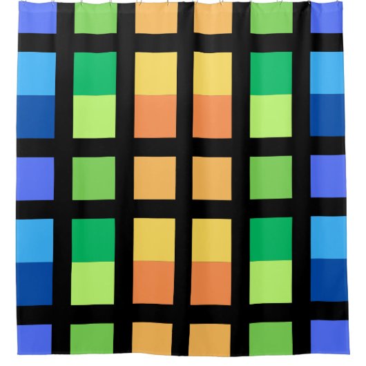 Groen Geel Blauw Minimale Vierkantjes Douchegordijn (Voorkant)