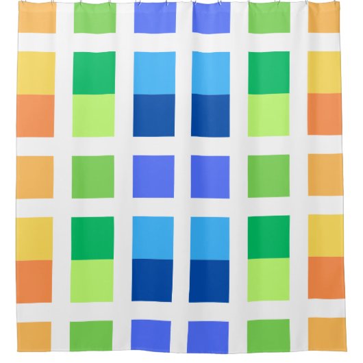 Groen Geel Blauw Minimale Vierkantjes Douchegordijn (Voorkant)
