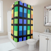 Groen Geel Blauw Minimale Vierkantjes Douchegordijn (In situ)
