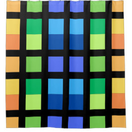 Groen Geel Blauw Minimale Vierkantjes Douchegordijn