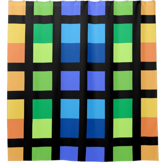 Groen Geel Blauw Minimale Vierkantjes Douchegordijn (Voorkant)