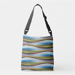 groen geel blauw oranje golven patroon op totebag crossbody tas
