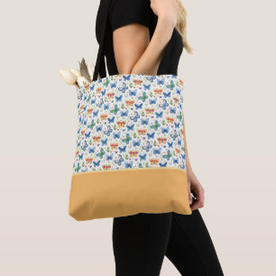 Groen Geel Blauw Vlinders Bloemen Kleurblok Tote Bag