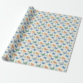 Groen Geel Blauw Vlinders en Bloemen Cadeaupapier (Uitgerold)