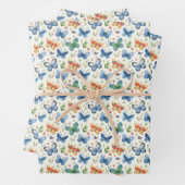 Groen Geel Blauw Vlinders en Bloemen Inpakpapier Vel (In situ)
