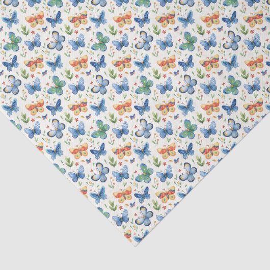 Groen Geel Blauw Vlinders en Bloemen Tissuepapier (Detail)