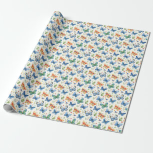 Groen Geel Blauwe Vlinders en Bloemen Cadeaupapier