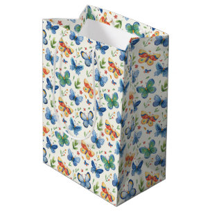Groen Geel Blauwe Vlinders en Bloemen Medium Cadeauzakje