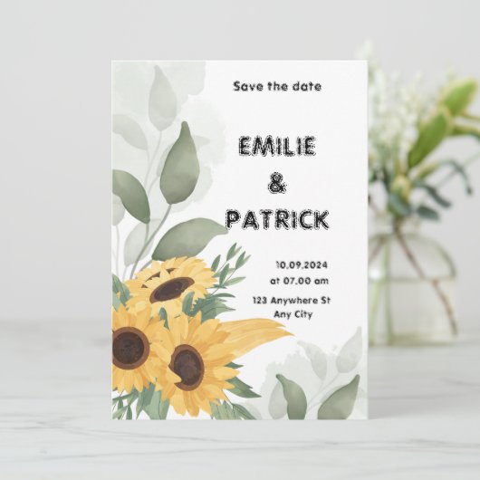 Groen Geel Bloemen Minimalistische Huwelijksuitnod Kaart (Staand voorkant)