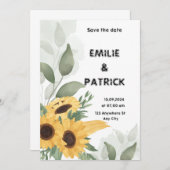 Groen Geel Bloemen Minimalistische Huwelijksuitnod Kaart (Voorkant / Achterkant)