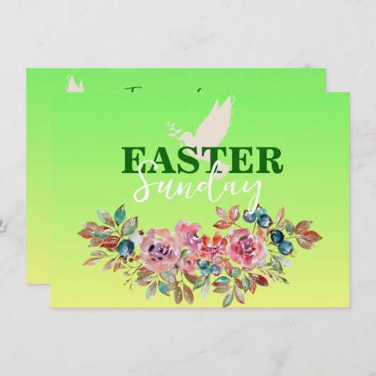 Groen & Geel Bloemen Paaskerk Uitnodiging (Voorkant / Achterkant)