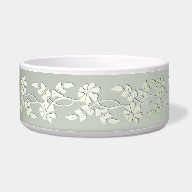 Groen Geel Bloemen Pet Bowl Voerbakje (Links)