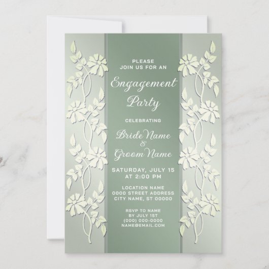 Groen Geel Bloemen Verloving Uitnodiging (Voorkant)