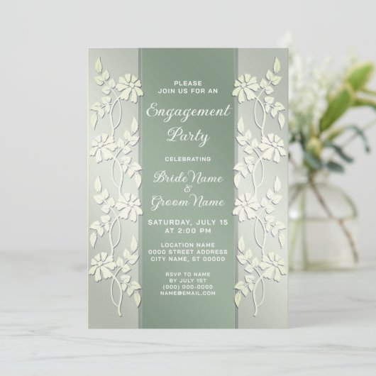 Groen Geel Bloemen Verloving Uitnodiging (Staand voorkant)