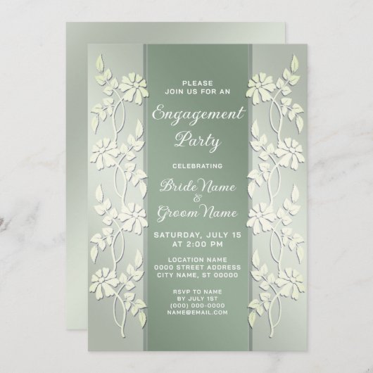 Groen Geel Bloemen Verloving Uitnodiging (Voorkant / Achterkant)