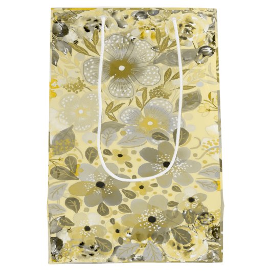 Groen & geel bloemmotief medium cadeauzakje (Achterkant)