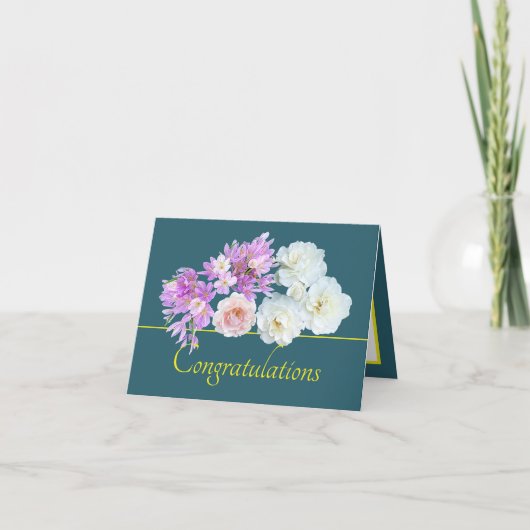 Groen geel Boeket Roos Krokussen Gefeliciteerd Kaart (Voorkant)