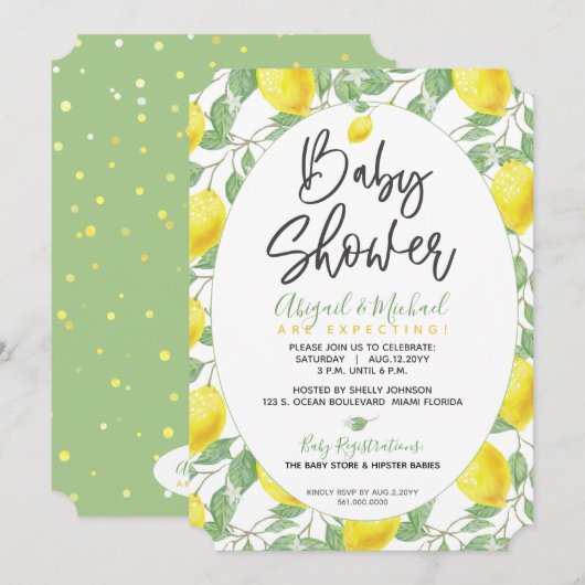 Groen Geel Boho Lemon Geslachtsneutraal Baby showe Kaart (Voorkant / Achterkant)