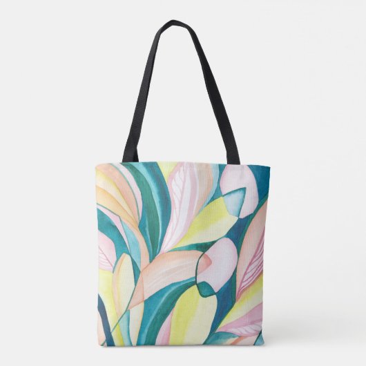 Groen & Geel Botanisch Aquarel Abstracte Kunst Tote Bag (Achterkant)