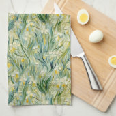 Groen Geel Botanische Iris Patroon Keuken Handdoek (Quarter Fold)