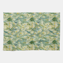 Groen Geel Botanische Iris Patroon Keuken Handdoek