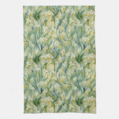 Groen Geel Botanische Iris Patroon Keuken Handdoek (Verticaal)